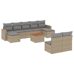 vidaXL Salon de jardin avec coussins 10 Pièces beige résine tressée
