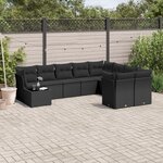 vidaXL Salon de jardin 10 Pièces avec coussins noir résine tressée