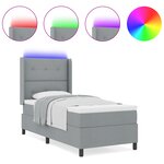 vidaXL Lit à Ressorts avec Matelas & Lumière LED Gris Clair 90x200 cm Tissu