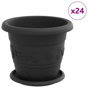 vidaXL Pots de plantes 24 Pièces Noir Ø 26 x 21.5 cm Plastique
