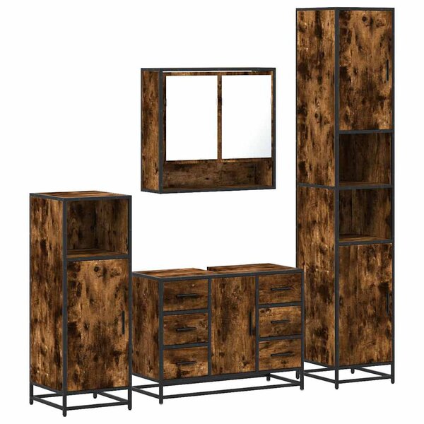 vidaXL Ensemble meubles salle de bain 4 Pièces chêne fumé bois ingénierie