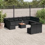 vidaXL Salon de jardin avec coussins 13 Pièces noir résine tressée