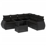 vidaXL Salon de jardin 7 Pièces avec coussins noir résine tressée