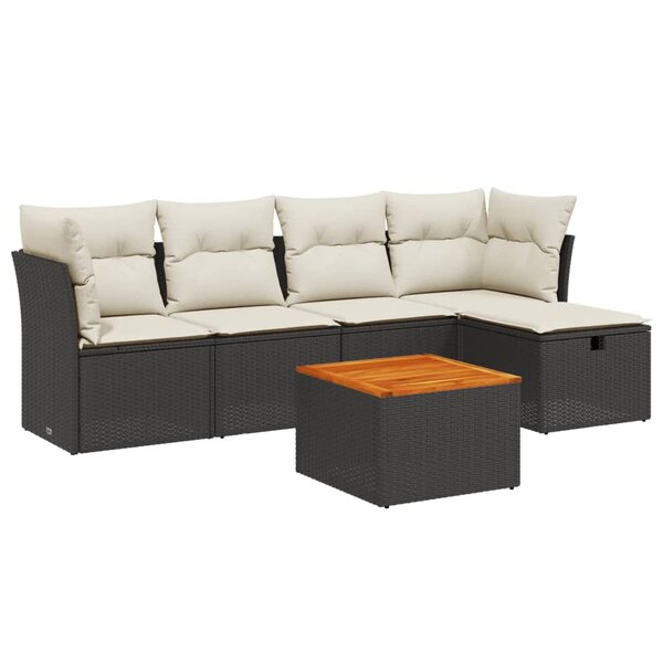 vidaXL Salon de jardin 6 Pièces avec coussins noir résine tressée
