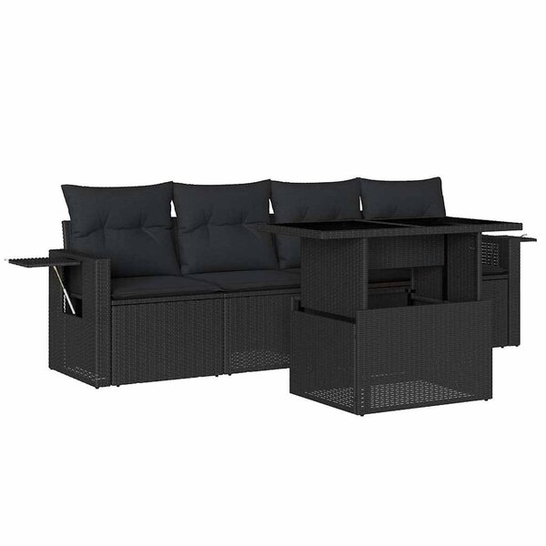 vidaXL Salon de jardin 5 Pièces avec coussins noir résine tressée