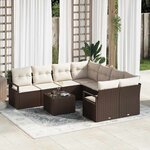 vidaXL Ensemble de canapé de jardin avec coussin 9 Pièces Marron  Crème