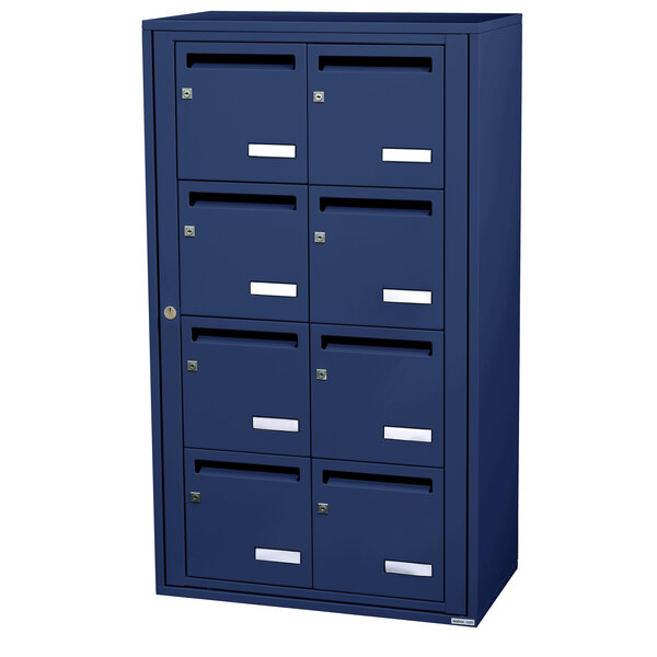 Bloc collectif leabox.com  2x4  grade 3  simple face  Intérieur  fixation murale  Bleu Saphir RAL 5003 finition brillante