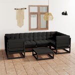 vidaXL Salon de jardin 7 Pièces avec coussins noir bois de pin massif