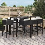 vidaXL Ensemble de bar de jardin 9 Pièces avec coussins noir poly rotin