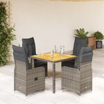 vidaXL Ensemble de bistro de jardin 5 Pièces coussins gris poly rotin