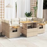 vidaXL Salon de jardin avec coussins 7 Pièces beige résine tressée acacia