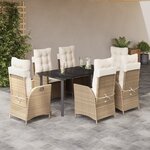vidaXL Ensemble à manger de jardin et coussins 7 Pièces beige poly rotin