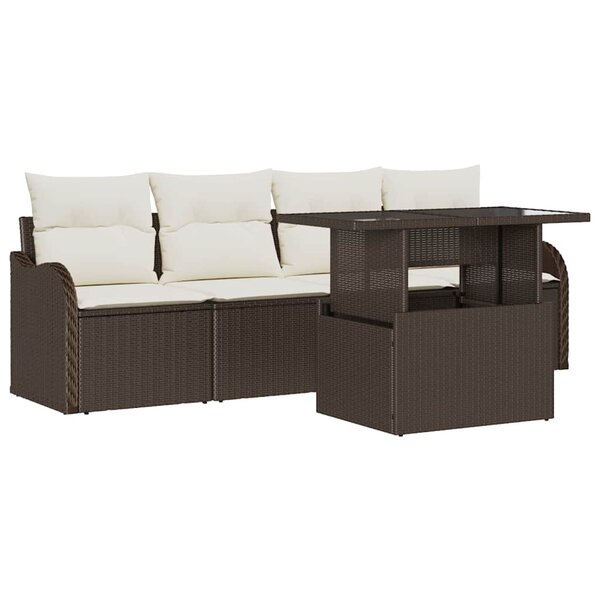 vidaXL Ensemble de canapé de jardin 5 Pièces Marron Poly rotin