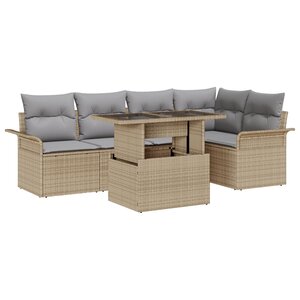 vidaXL Ensemble de Canapé de Jardin 6 pièces avec Coussins Beige en Rattan Poly