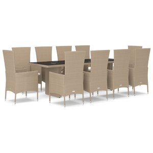vidaXL Ensemble à manger de jardin et coussins 11 Pièces beige poly rotin