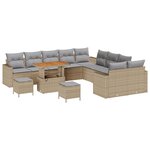 vidaXL Ensemble de Canapé de Jardin 13 Pièces avec Coussins Beige en Poly Rattan Acacia