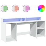 Bureau table poste de travail meuble d'ordinateur informatique étude avec lumières LED 200 x 55 x 91 cm bois d'ingénierie blanc 02_0023410
