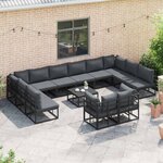 vidaXL Ensemble de canapé de jardin avec coussin 12 Pièces Noir Aluminium