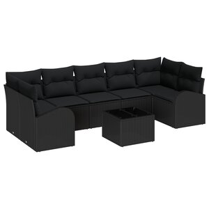 vidaXL Set de canapé de jardin 8 pièces avec coussins rattan poly noir