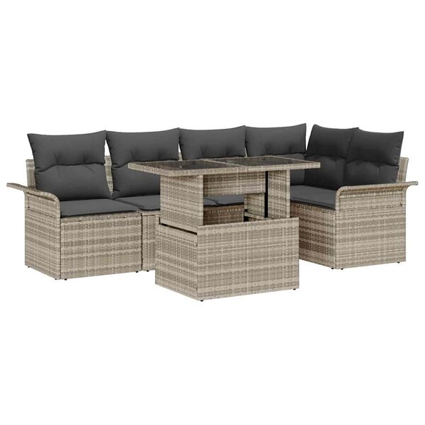 vidaXL Ensemble de canapé de jardin 6 Pièces Gris clair Poly rotin