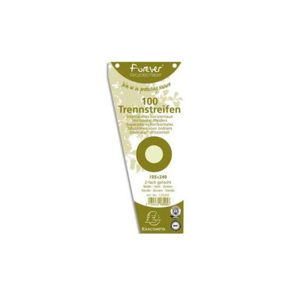 Paquet de 100 intercalaires trapèze vert . Perforation 2 trous EXACOMPTA