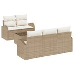 Ensemble de canapés de jardin 6 pièces avec coussins en rotin poly beige