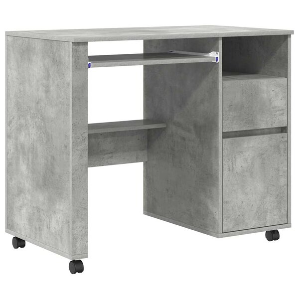 vidaXL Bureau avec roues Gris béton 91 x 50 x 77 cm Bois d'ingénierie