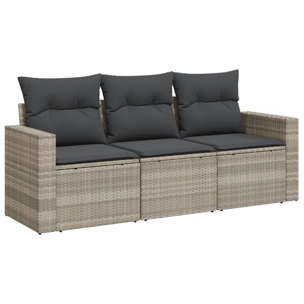 vidaXL Salon de jardin avec coussins 3 Pièces gris clair résine tressée