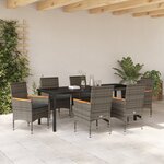 Ensemble de Salle à Manger de Jardin vidaXL 7 Pièces avec Coussins Rattan Poly Gris