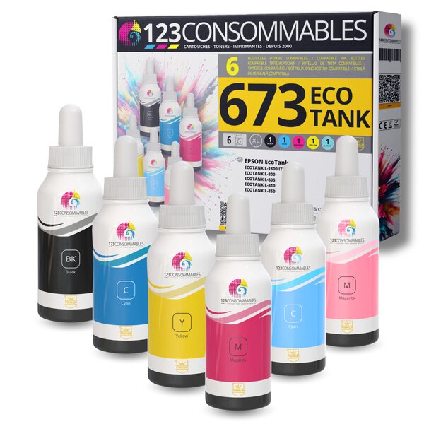 Pack compatible avec EPSON 673 ECOTANK 6 bouteilles d'encre