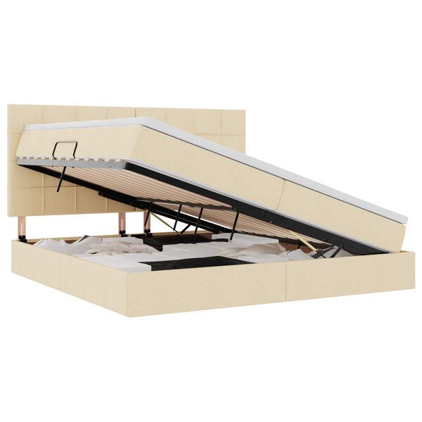 vidaXL Lit de rangement LED avec matelas Crème 200 x 200 cm Tissu