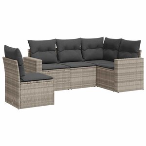 vidaXL Salon de jardin 5 Pièces avec coussins gris clair résine tressée