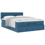 vidaXL Cadre de lit ottoman avec matelas bleu foncé 140x200 cm velours