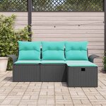 vidaXL Ensemble de canapé de jardin 4 Pièces Noir et turquoise polyrotin