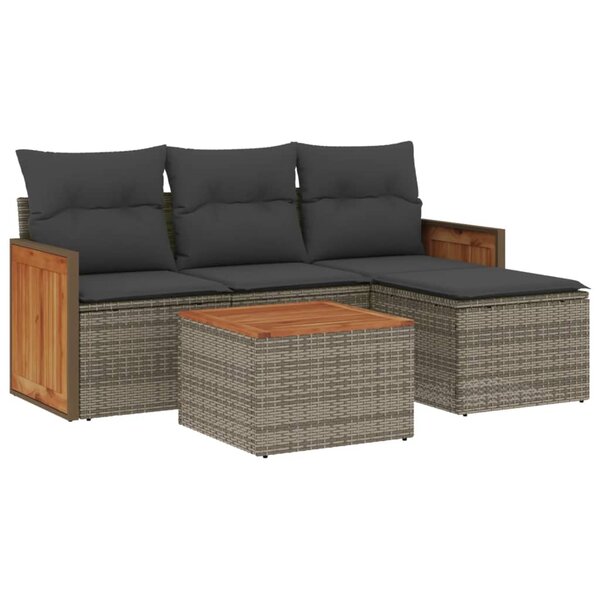 vidaXL Salon de jardin 5 Pièces avec coussins gris résine tressée