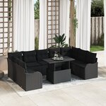 Ensemble de canapés de jardin de 10 pièces avec coussins en poly rattan noir