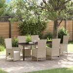 vidaXL Ensemble de salle à manger de jardin 7 pièces avec coussins Beige Poly Rattan