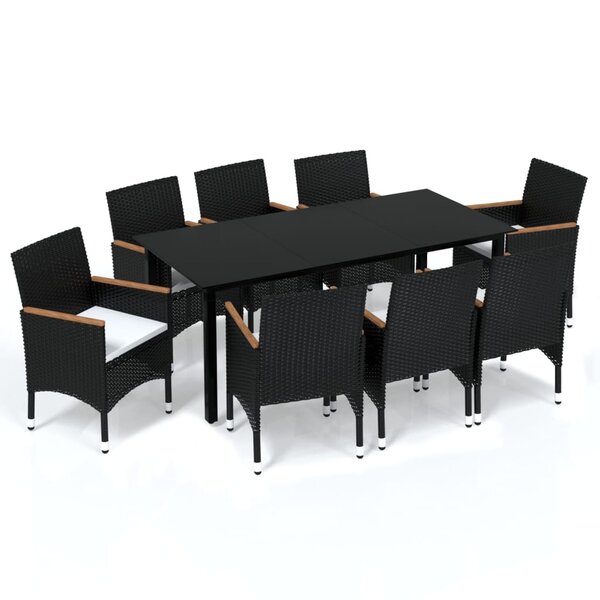 vidaXL Ensemble à manger de jardin coussins 9Pièces Résine tressée Noir
