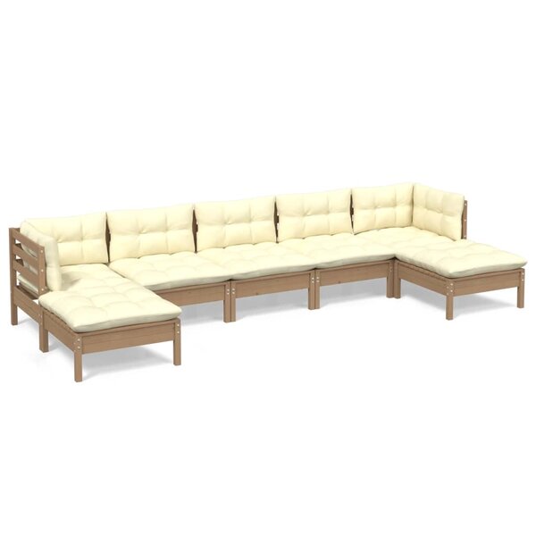 vidaXL Salon de jardin 7 Pièces avec coussins Marron miel Bois de pin