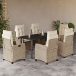vidaXL Ensemble à manger de jardin et coussins 7 Pièces beige poly rotin