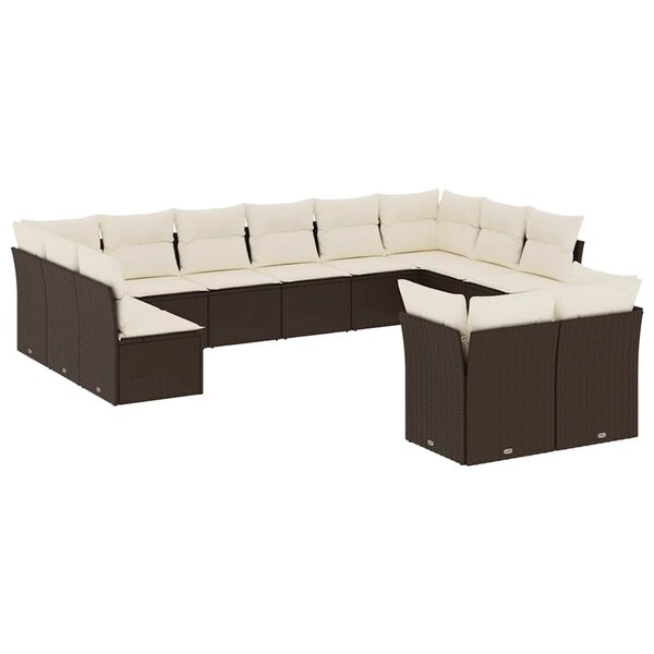 vidaXL Salon de jardin avec coussins 12 Pièces marron résine tressée