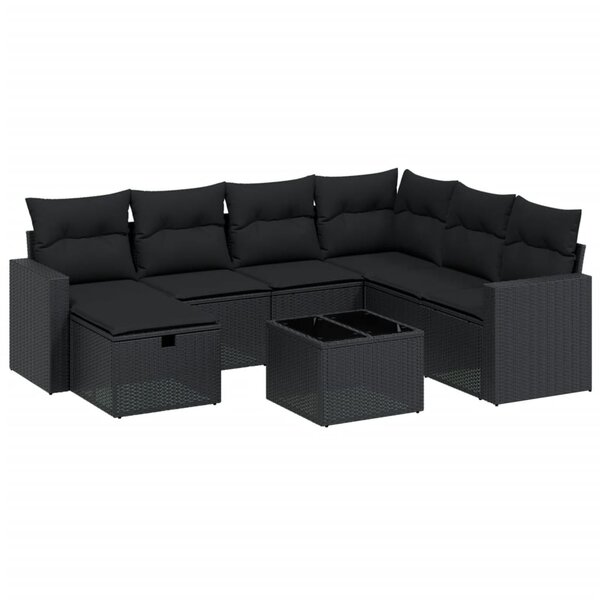 vidaXL Salon de jardin 8 Pièces avec coussins noir résine tressée