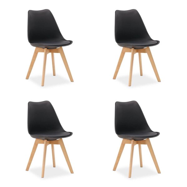 4 Chaises Noires avec Pieds en Bois