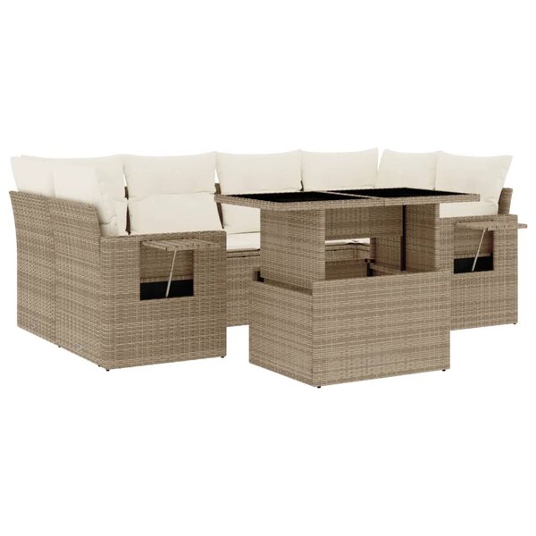 vidaXL Salon de jardin avec coussins 7 Pièces beige résine tressée
