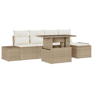vidaXL Ensemble de canapé de jardin 6 pièces avec coussins beige en poly rotin