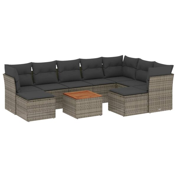 vidaXL Salon de jardin avec coussins 10 Pièces gris résine tressée