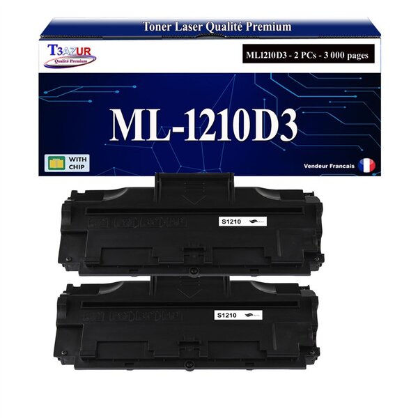 T3AZUR - 2x Toners compatibles avec Samsung ML1210D3 ML-1210D3 pour Samsung ML-1010 ML-1020 ML-1020M ML-1210 ML-1220M ML-1250 ML-1430 ML-210 ML-808 SF-515 SF-530 SF-531P SF-535E