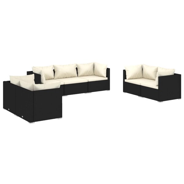 vidaXL Salon de jardin 7 Pièces avec coussins Résine tressée Noir