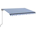 vidaXL Auvent manuel rétractable avec LED 350x250 cm Bleu et blanc