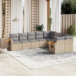 vidaXL Salon de jardin avec coussins 9 Pièces beige résine tressée